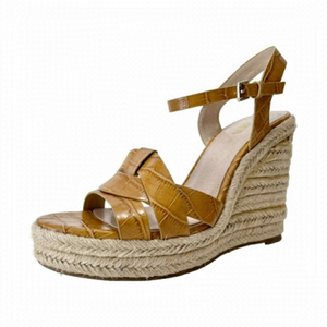 Zara Mustard Animal Print Embossed Espadrille Wedge Sandals Size 8